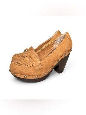 Y2K Union Bay Suede Fringe Platform Loafer - Tan